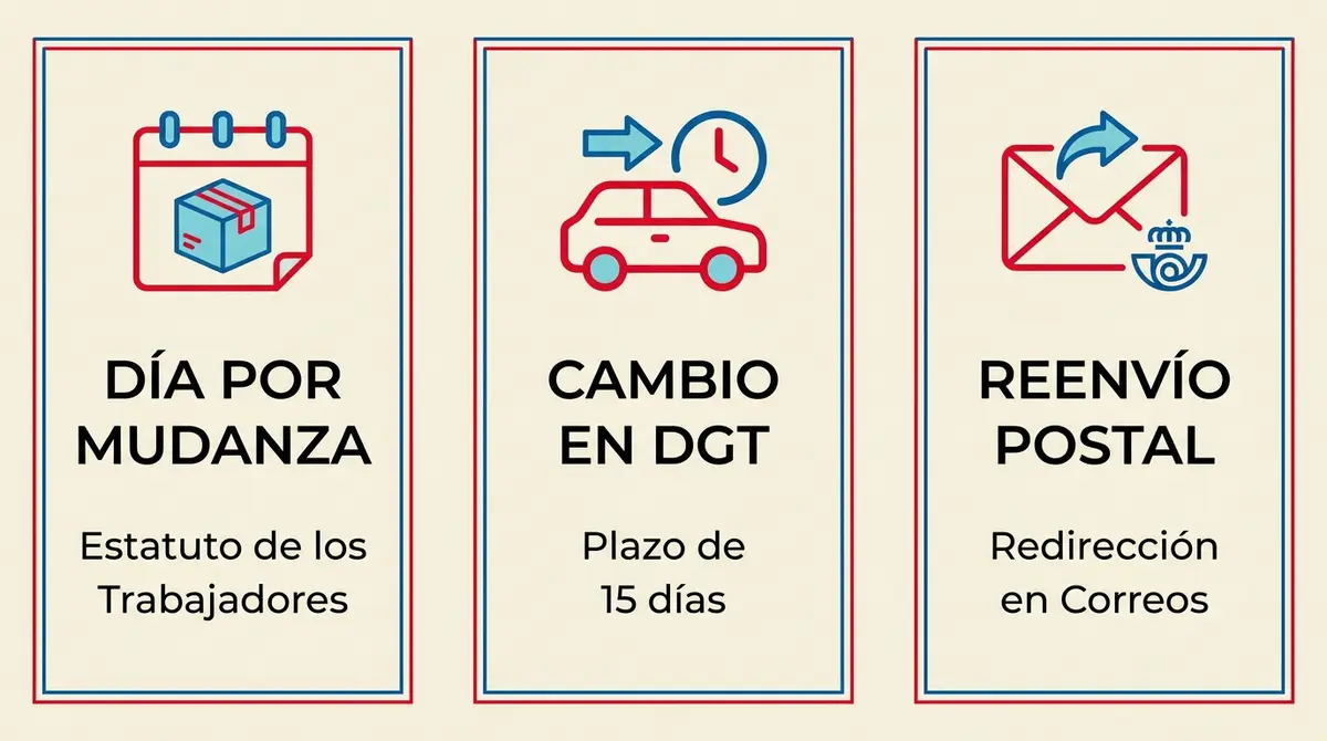 Infografía de los trámites legales obligatorios al cambiar de domicilio en España.